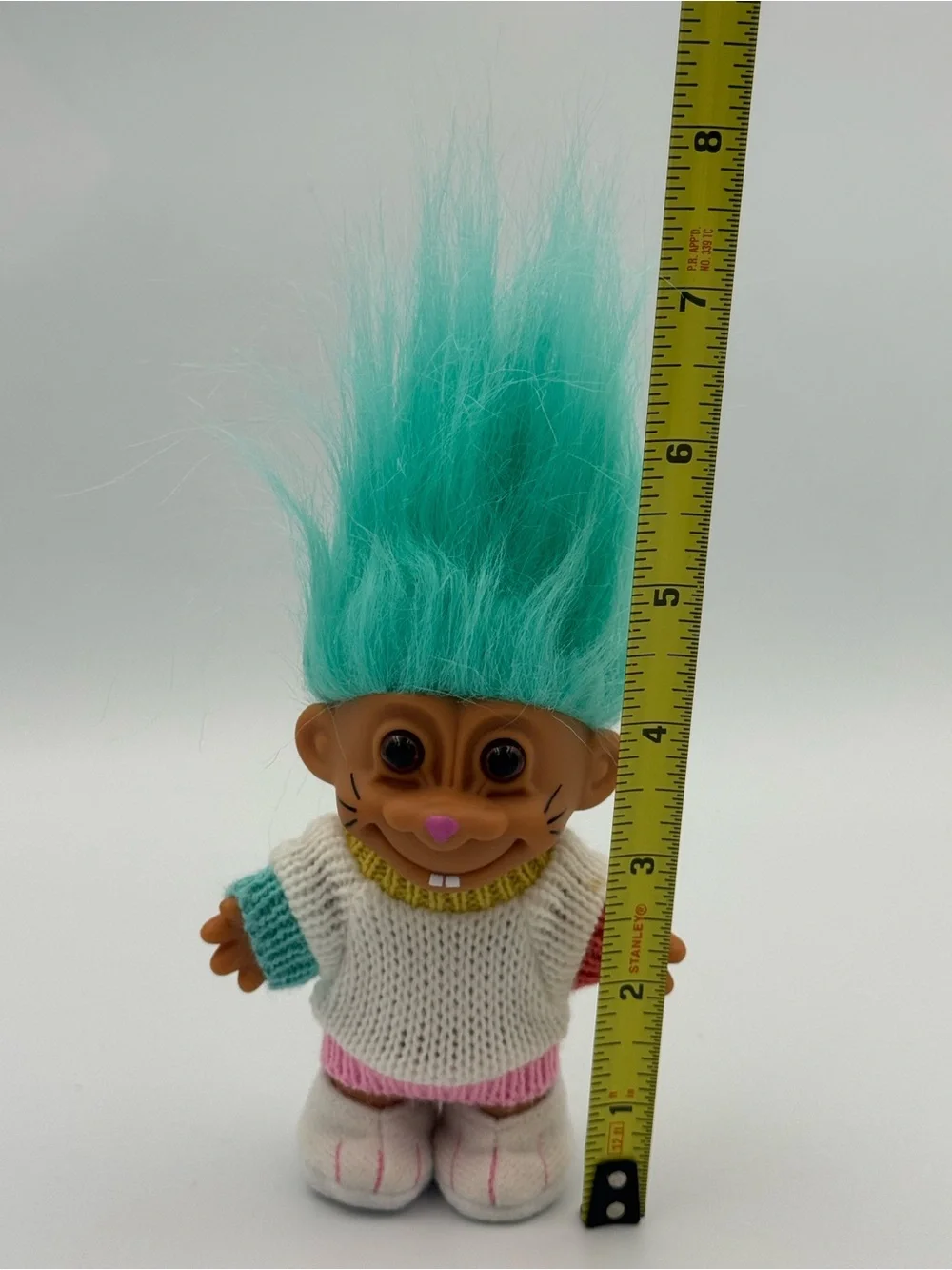 Vtg Russ Berrie Easter Bunny‎ Troll Doll Blue Hair Pastel Sweater 7 Inch